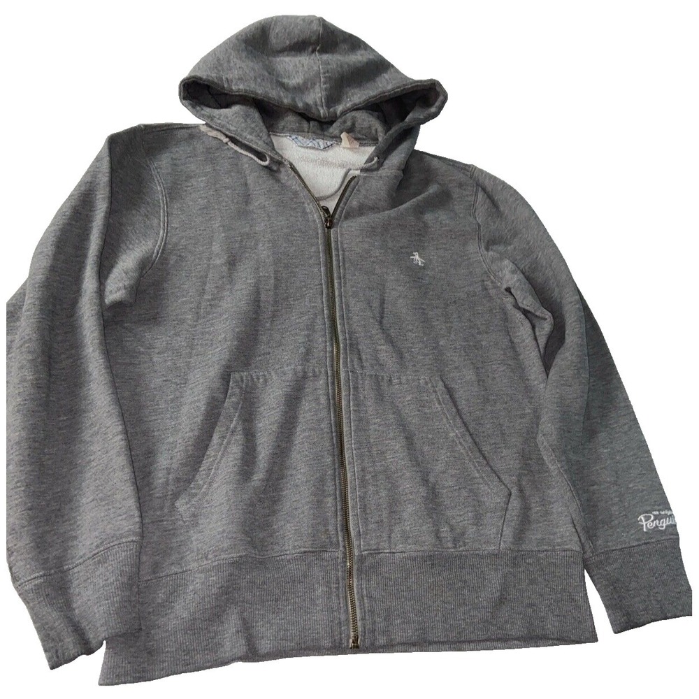 Penguin Mens Hoodie Large Grey Full Zip sweatshirt